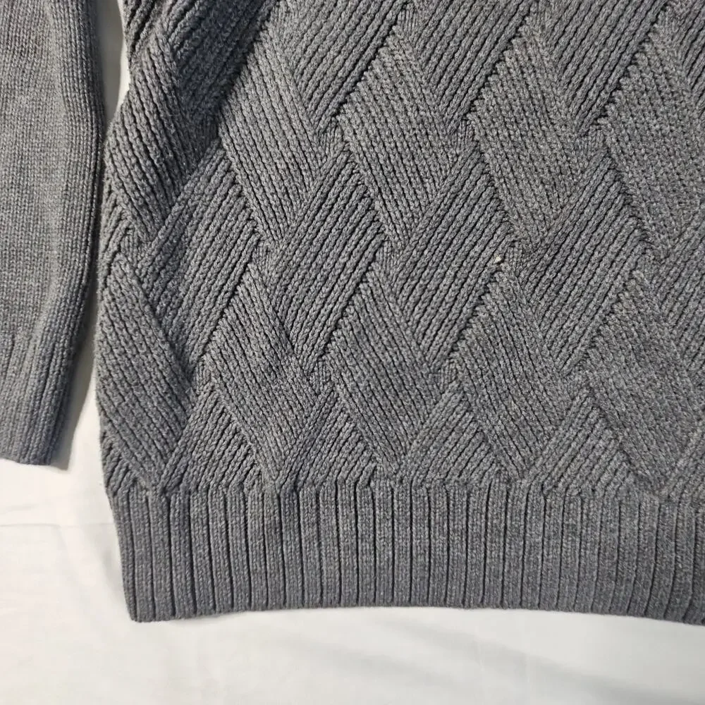 Chaps Mens Gray Pullover Sweater Mock Neck Faux Suede Trim Large